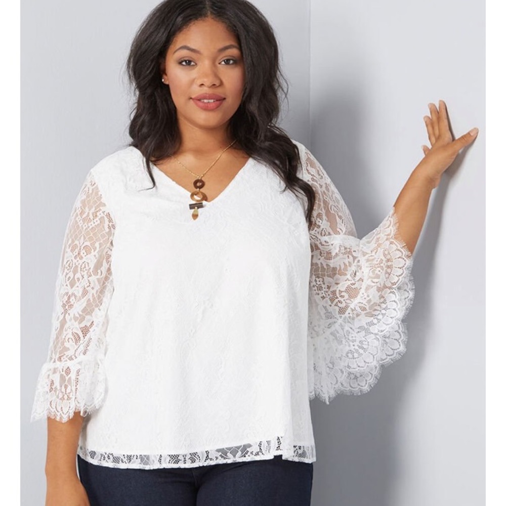 NWT ModCloth White Lace 3/4 Top w/ Wide Sleeves
